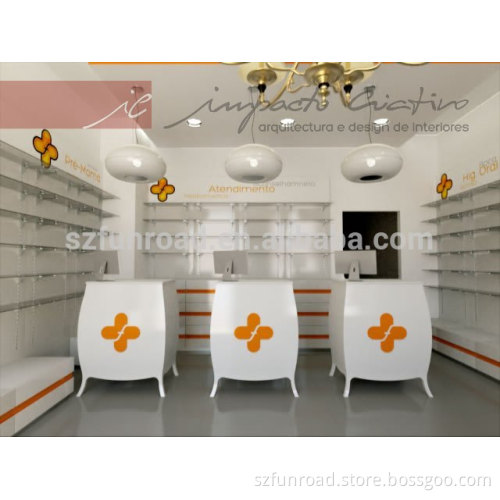 Wall mounted medicine glass shelves pharmacy interior designs